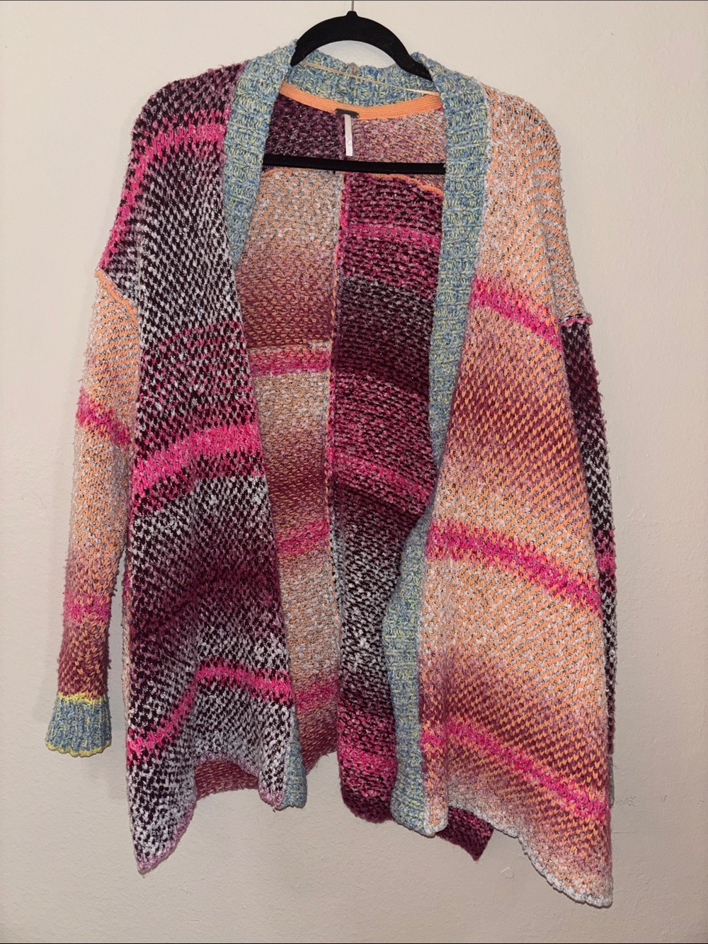 Free People Open-Front Multicolor Patchwork Knit Cardigan - Pink & Peach